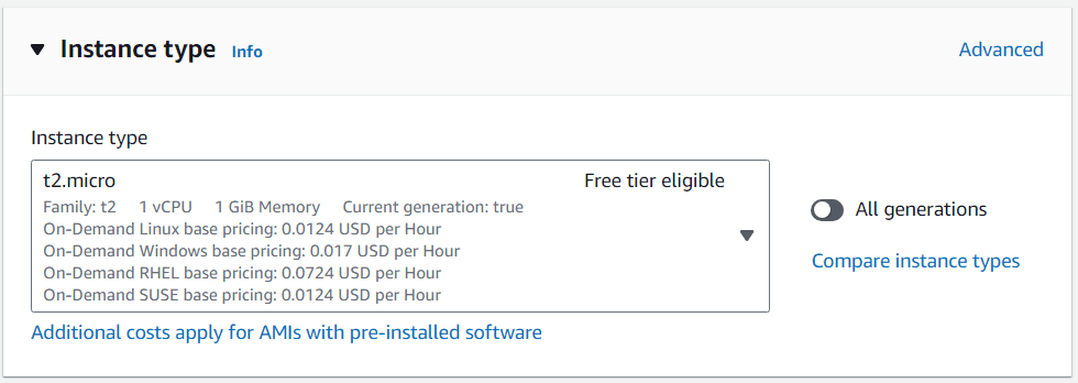 Select t2.micro Instance Type