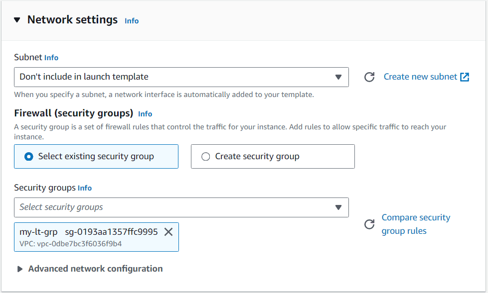 Select Launch Template Security Group
