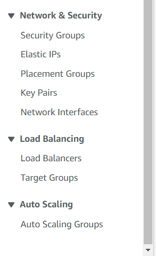 Security Groups Menu