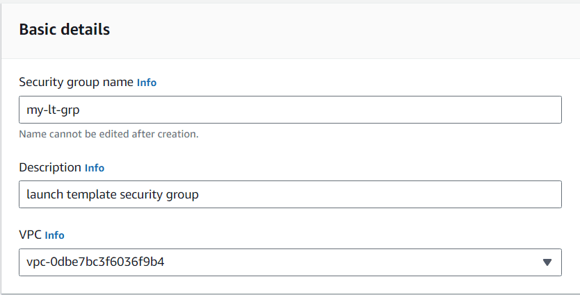 Launch Template Security Group Details
