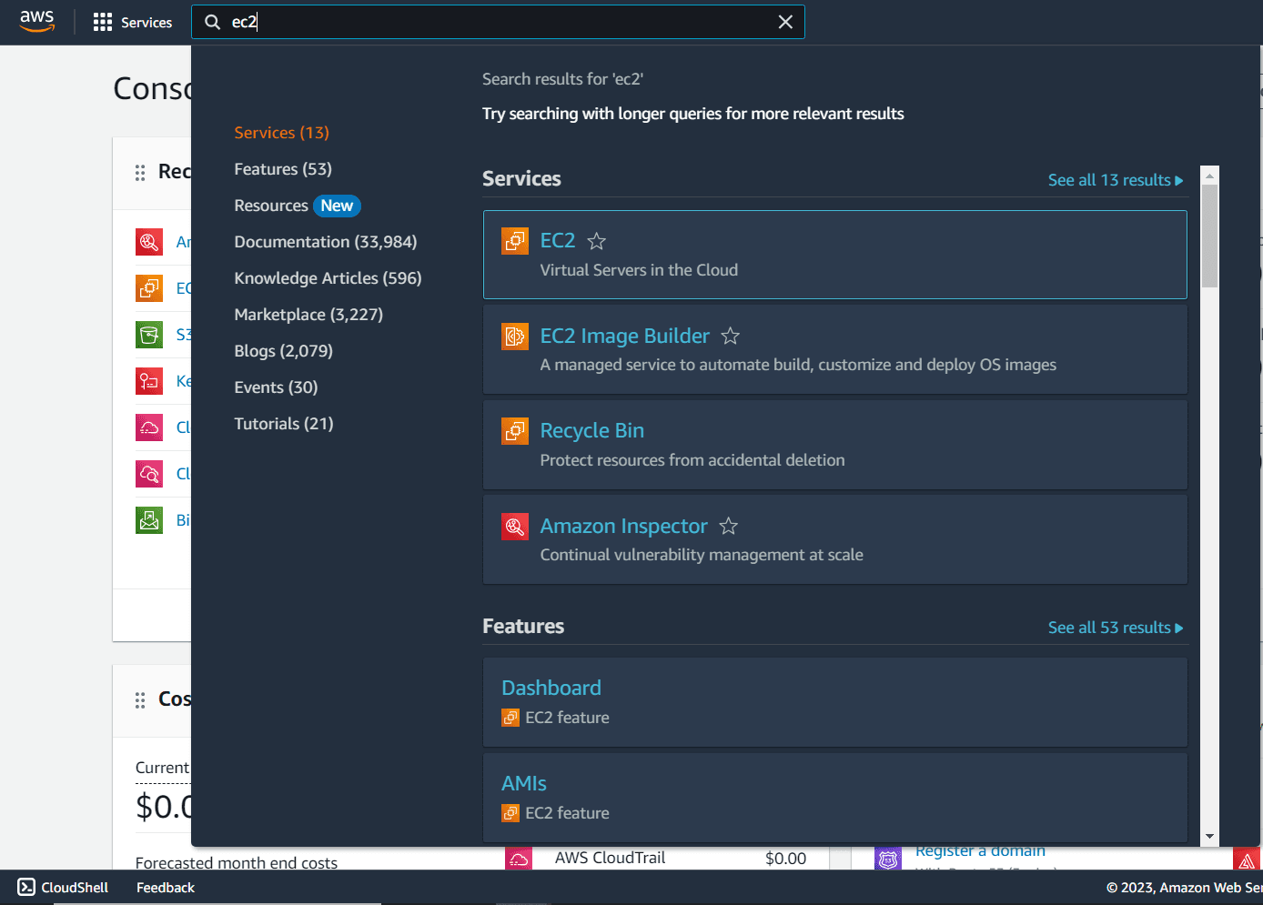Search EC2 in AWS Console