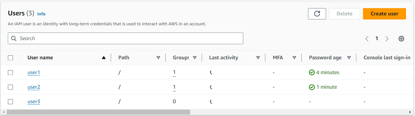 Step 9: Three Users Created