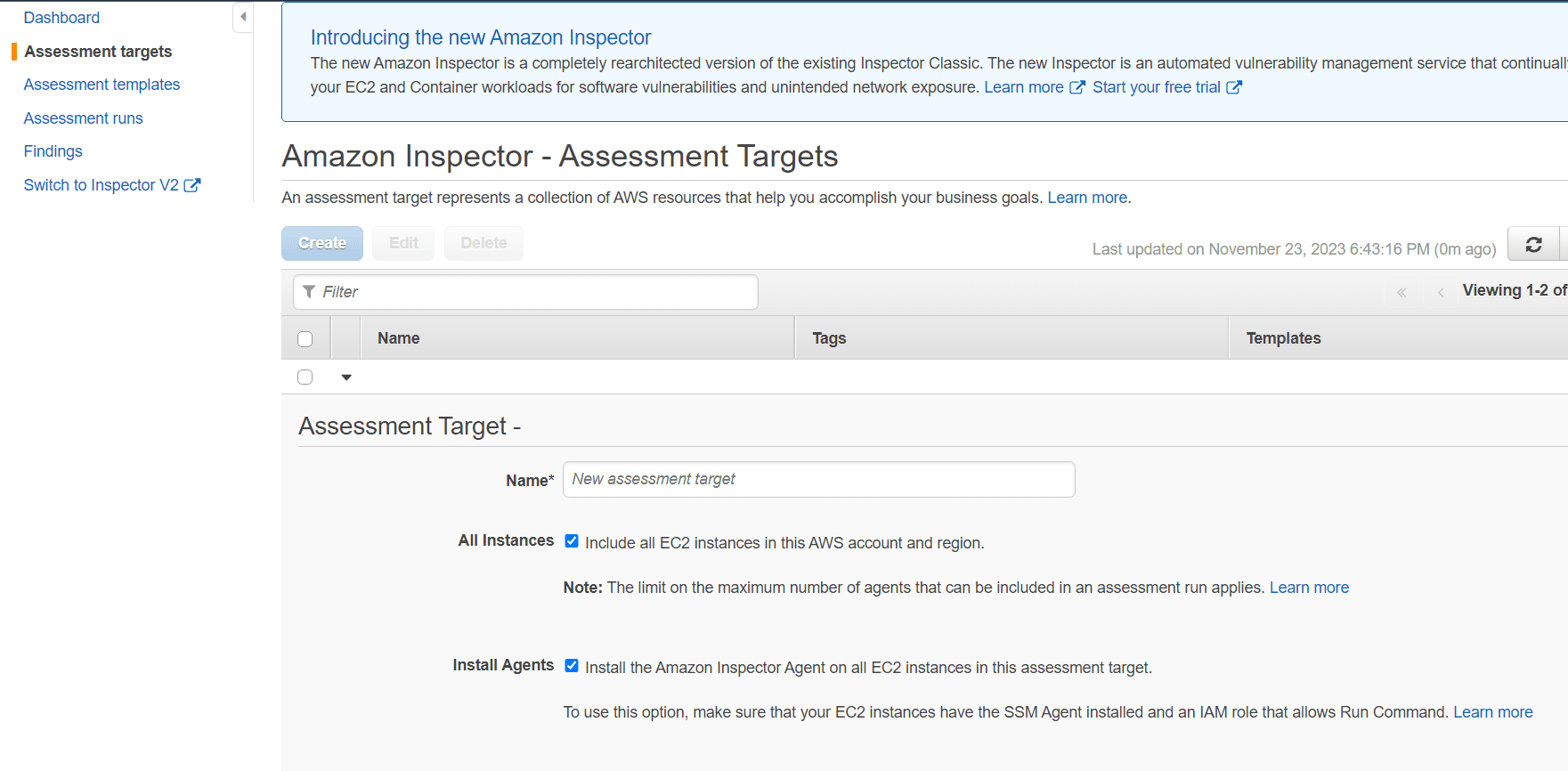 Create Assessment Target