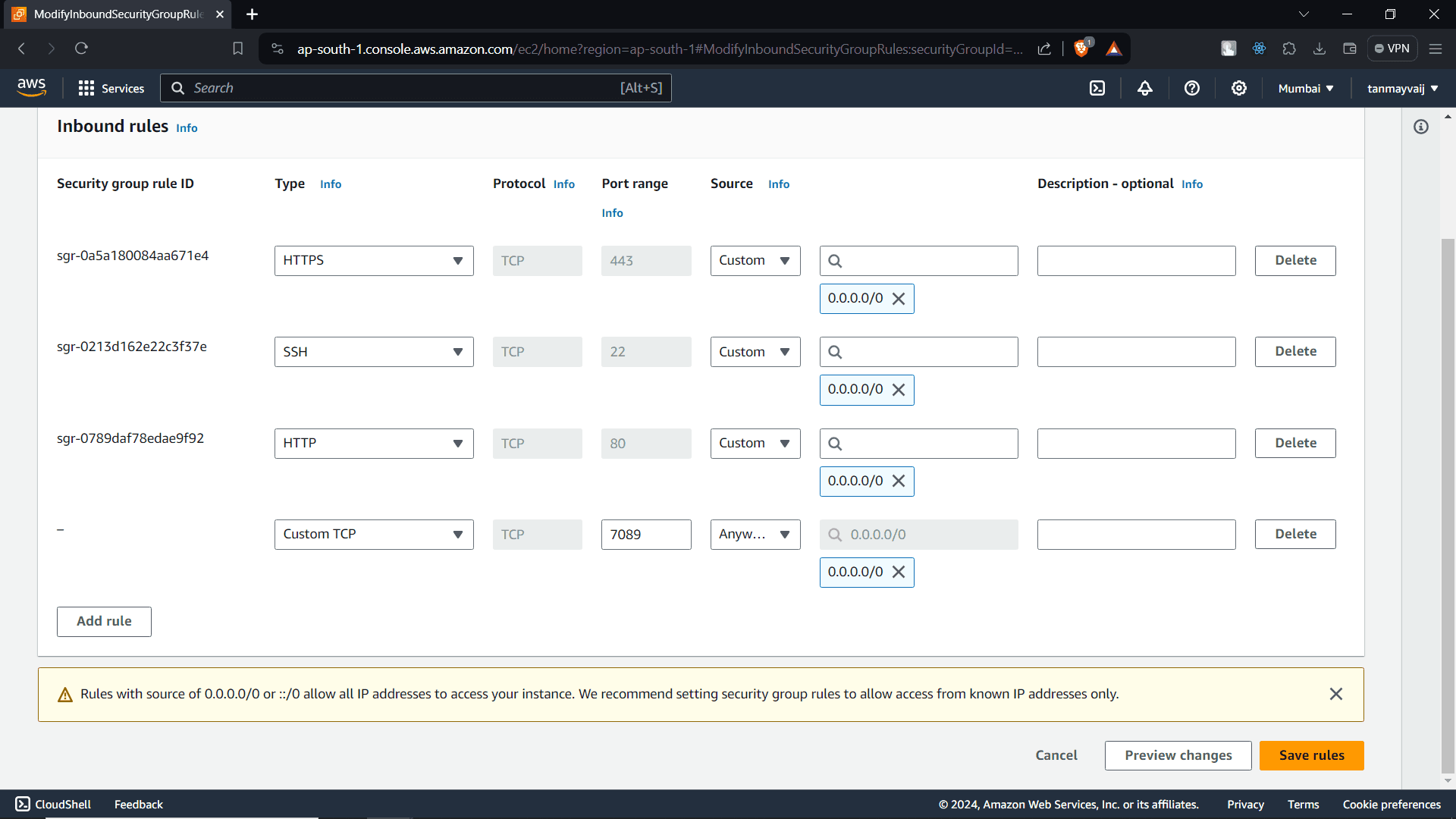 Add Port 7089 Inbound Rule