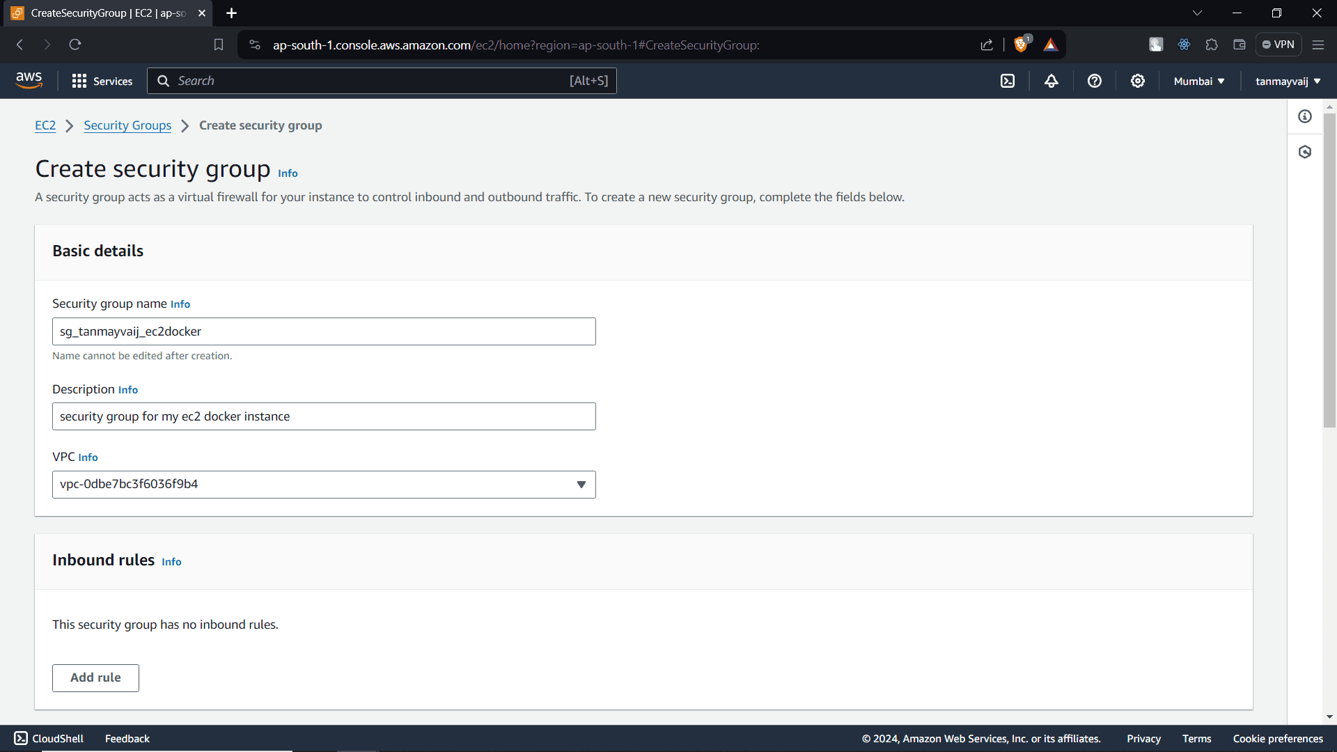 Inbound Rules for Security Group