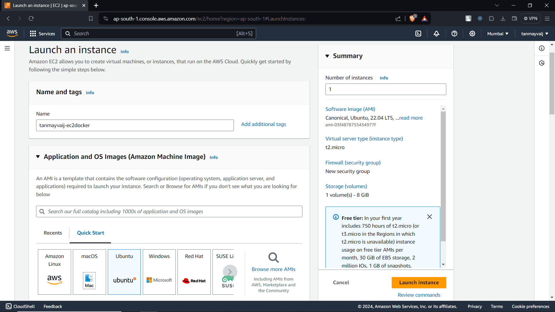 Name Instance and Select Ubuntu